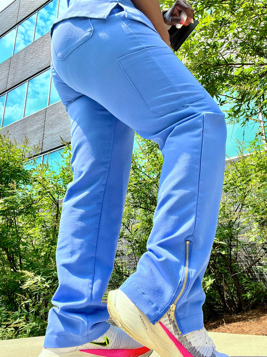“Side Zipped Hem” Straight Leg Scrub Pants